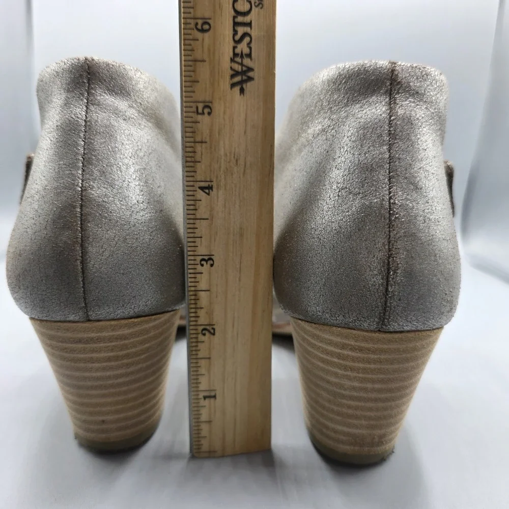 Eileen Fisher Iris Sandals Womens 9.5 Pewter Leather Block Heel Adjustable Strap